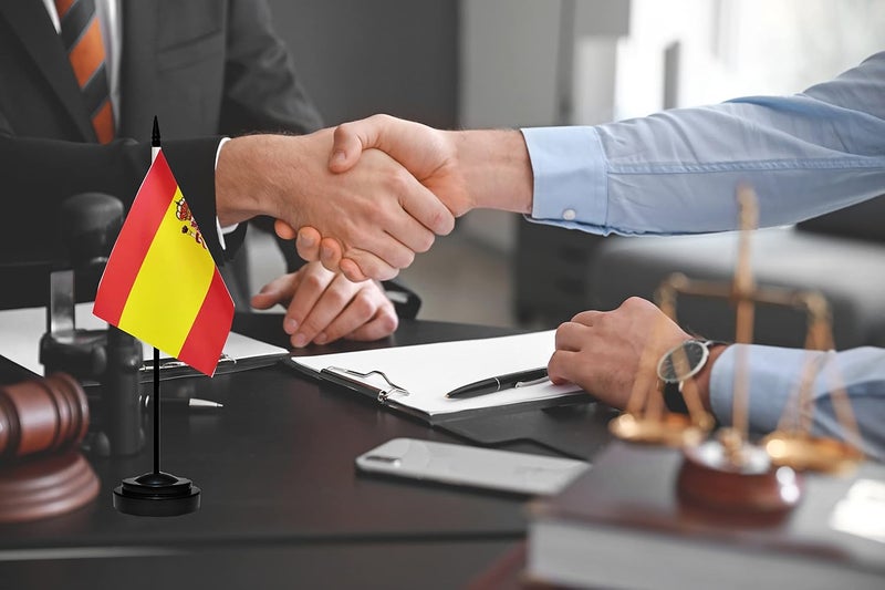 tibijoy Spain Spanish Deluxe Desk Flag Set, Small Mini Miniature Spain Spanish Table Desktop Flags With Solid Pole, Black Base and Spear Top(2 Pack) - Image 5